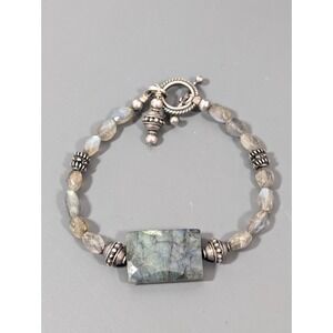 Labradorite Stone Beaded Bracelet Boho Coastal Chic Western 7.5 in